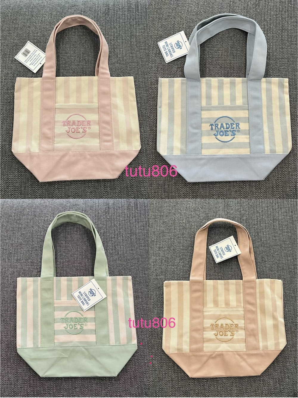 Trader Joe’s Striped Canvas Mini Tote Bag  Set of 4 NWT